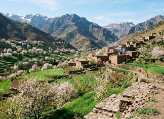 Best Time to Visit Morocco: Weather, Seasons & Month-by-Month Guide Spring blooming almond trees and stone houses in Morocco Atlas valley