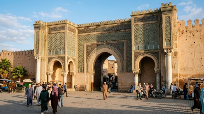 Meknes Travel Guide - Bab El-Mansour Gate Bab El-Mansour monumental gate with intricate zellij tilework in Meknes