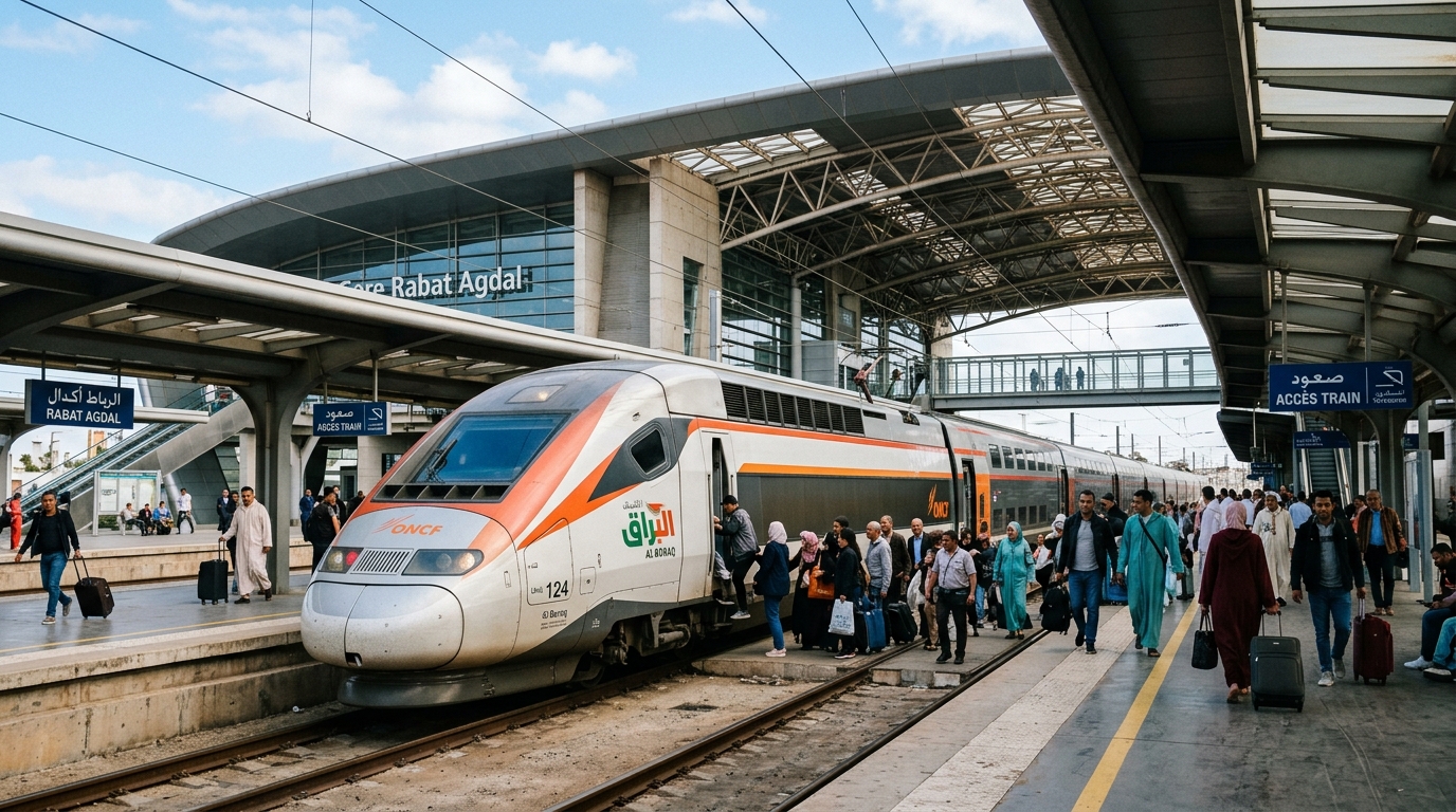 Al Boraq High-Speed Train at modern Moroccan rail station platform