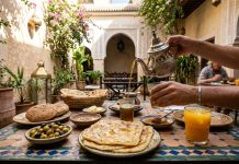 How Much Does a Trip to Morocco Cost? Complete 2026 Budget Breakdown Moroccan breakfast spread in riad courtyard with mint tea and flatbread