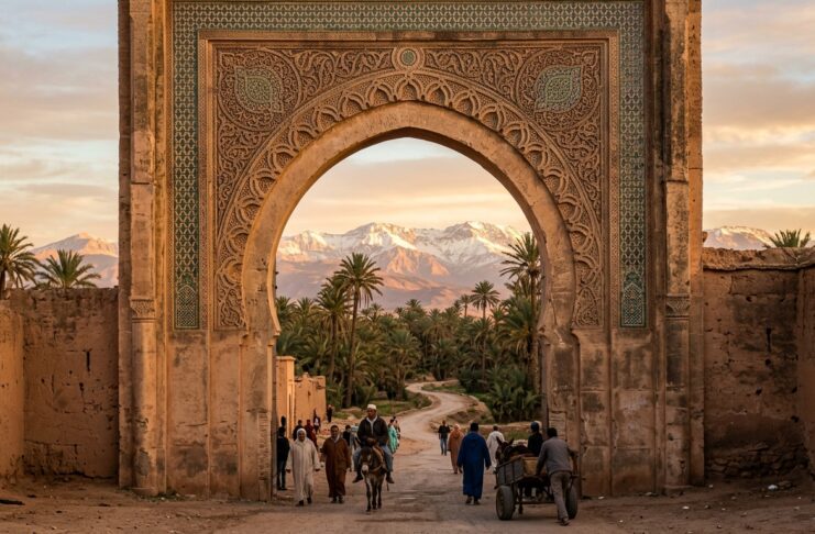 How to Travel to Morocco: The Complete Step-by-Step Guide for First-Timers (2026) Travel to Morocco: Gateway arch framing palm trees and snow-capped Atlas Mountains
