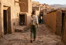 What to Wear in Morocco: A Respectful & Practical Dress Code Guide Traveler in loose linen pants and cotton shirt walking through Ait Ben Haddou Morocco