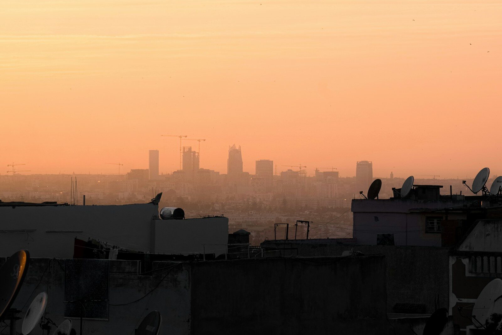 Casablanca travel: rooftop view over the city at sunset