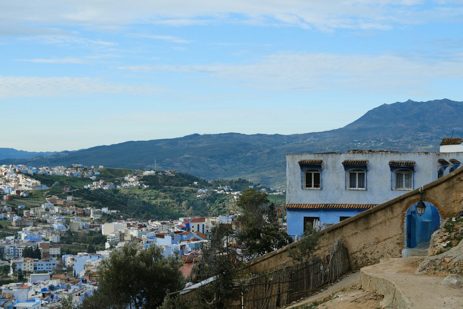 View over the Chefchaouen medina from the hillside path above the town