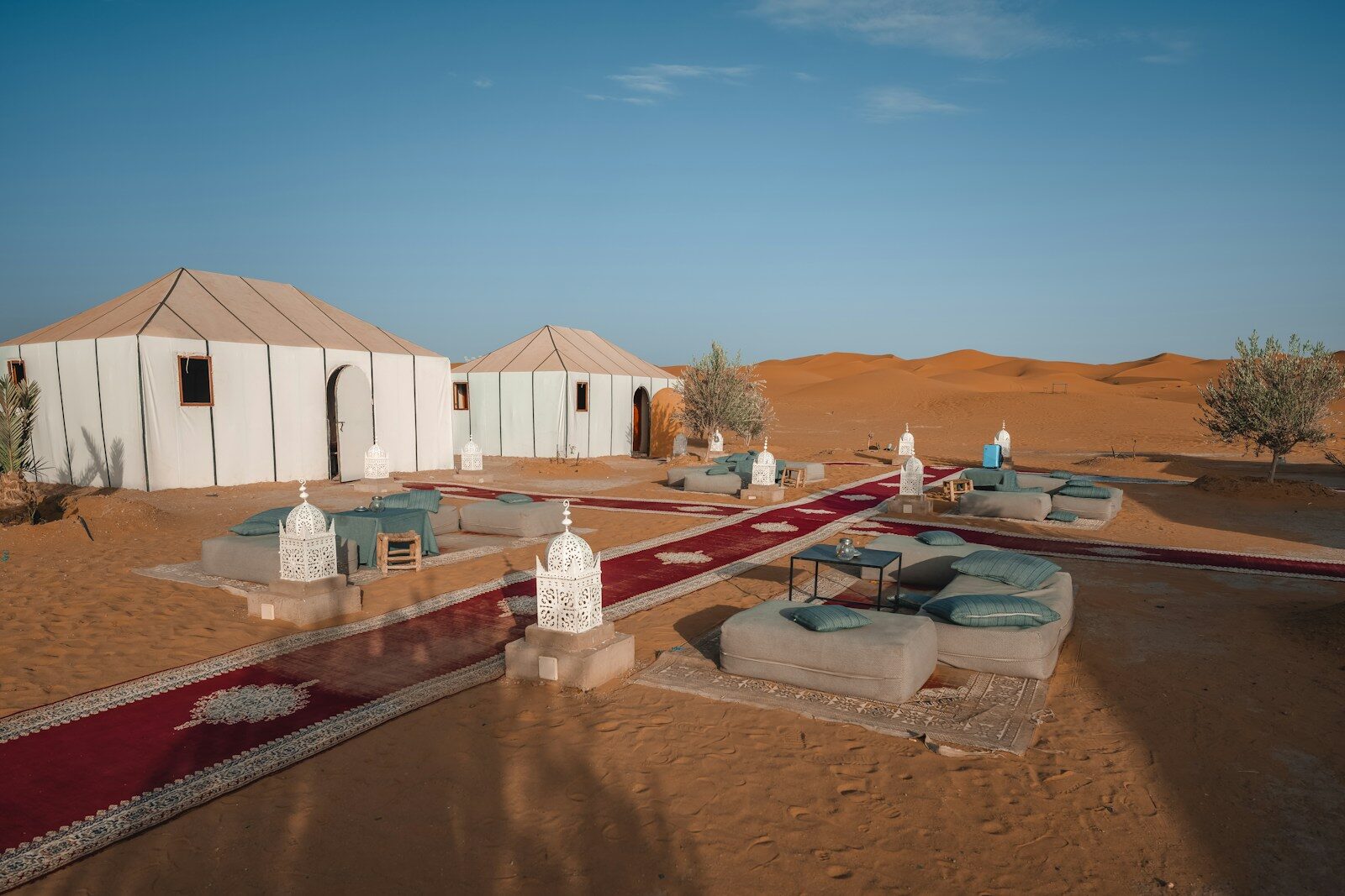Tents at a desert luxury camp in Morocco