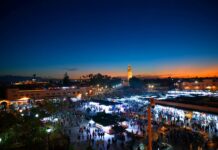 Marrakech Morocco Things to Do: 25 Best Sights, Excursions and Tours Jemaa el-Fna square at dusk, one of the top Marrakech Morocco things to do