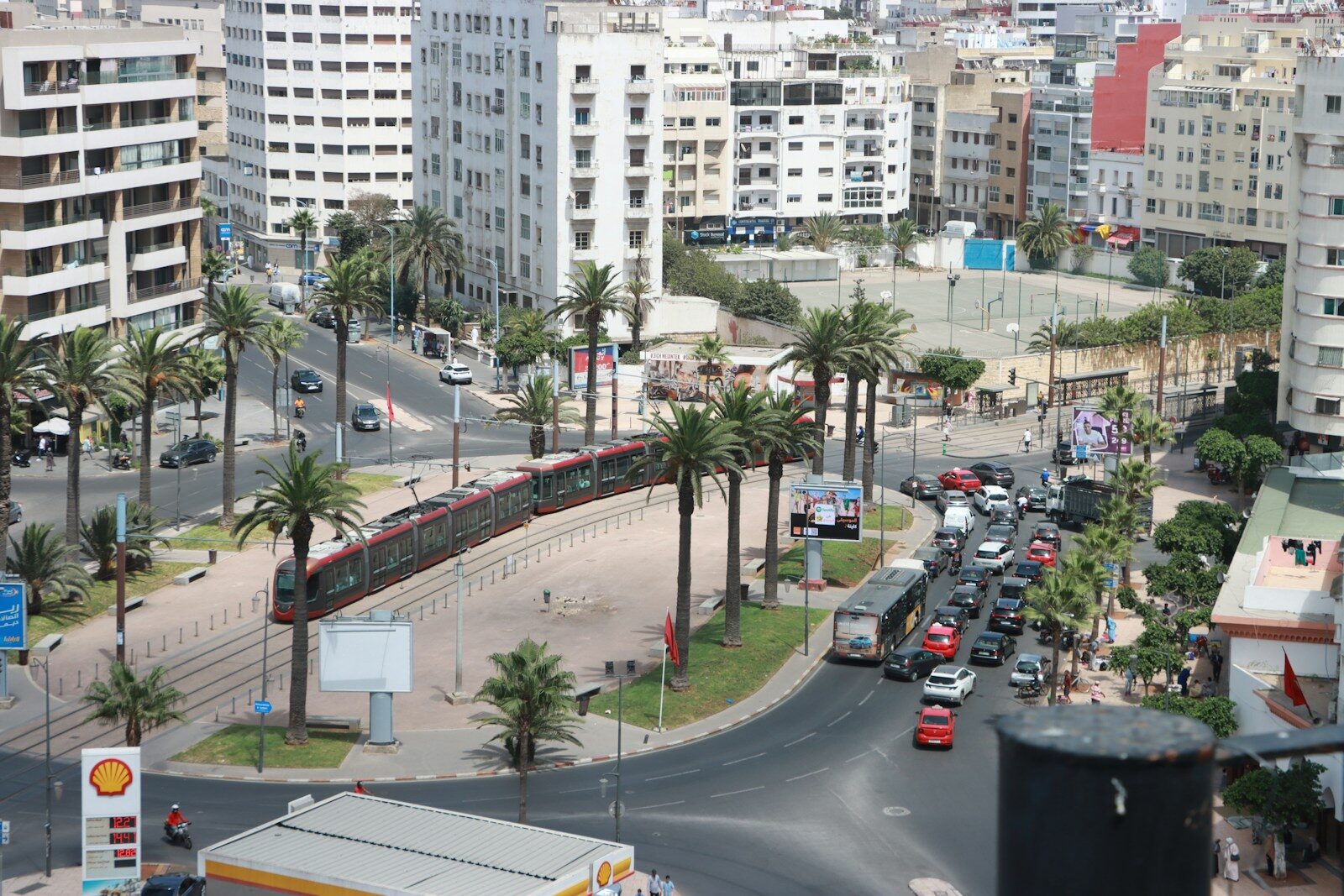 Travel to Casablanca Morocco: busy downtown street lined with tall buildings