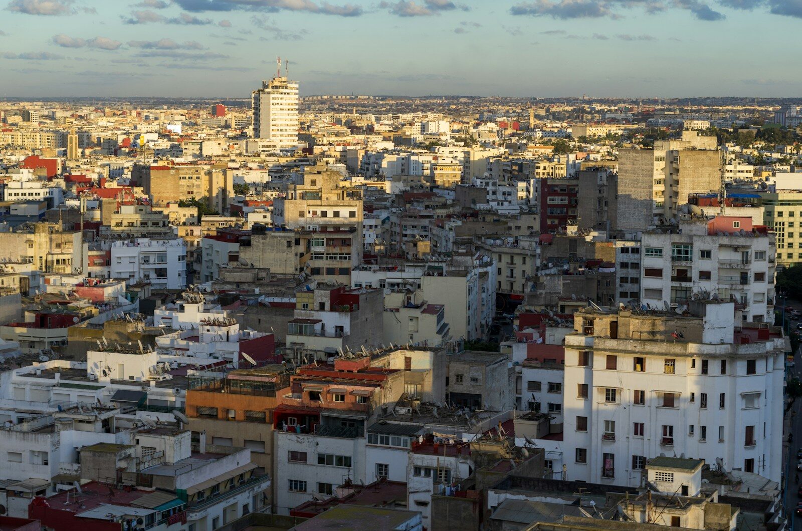 Where is Casablanca city: rooftop view over Morocco's largest city on the Atlantic coast
